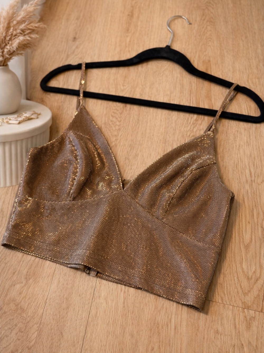 Metallic Bronze Sparkle Cropped Cami Top